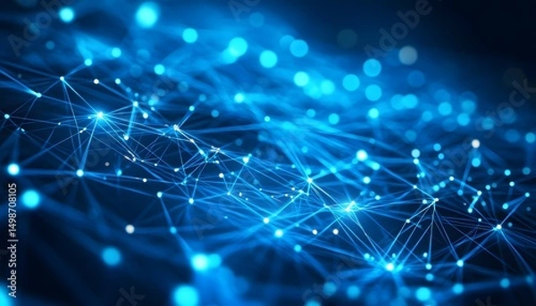 Fototapeta Abstract network of glowing blue lines and points.