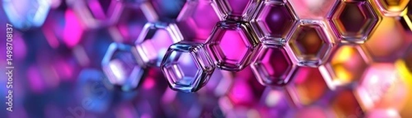 Fototapeta Abstract design of overlapping hexagons in vibrant colors.