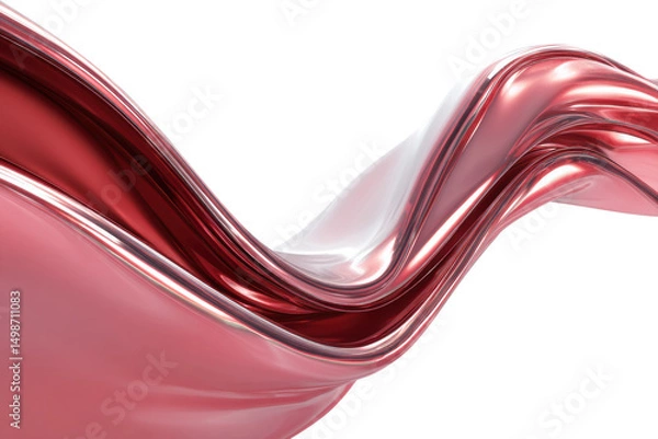 Fototapeta Abstract flowing red and white metallic fabric wave on black background, cut out