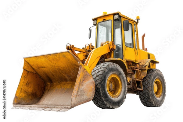 Fototapeta Yellow heavy construction bulldozer with front loader bucket on isolated background, cut out