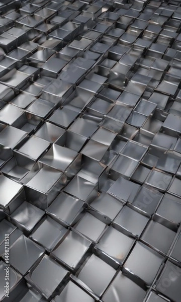 Fototapeta Sleek metallic grid, intersecting planes, polished surface, intersection, surface
