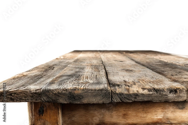 Fototapeta Close-up of rustic wooden table with aged texture and natural grain patterns, cut out