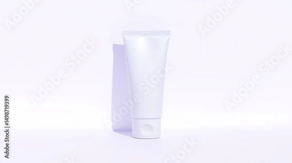 Obraz Blank white tube, likely cosmetic or skincare product,  on a plain, light purple background.  Soft shadows