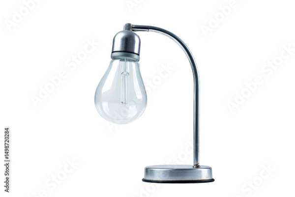 Fototapeta Minimalist industrial-style desk lamp with curved metal stand and exposed bulb, cut out