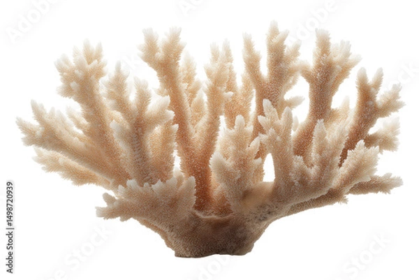 Fototapeta Close-up of a detailed beige coral structure on white background, cut out