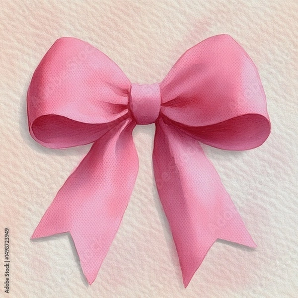 Fototapeta Close-up of a soft pink decorative bow with symmetrical loops and tails on a textured light background, evoking a gentle and charming feeling