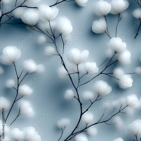 Obraz Elegant white floral pattern on soft blue background