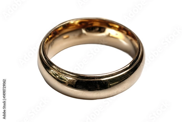 Fototapeta Elegant gold ring with reflective surface and classic design, cut out