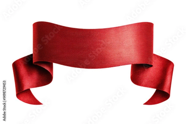 Fototapeta Shiny red ribbon banner with elegant loops on black background, cut out