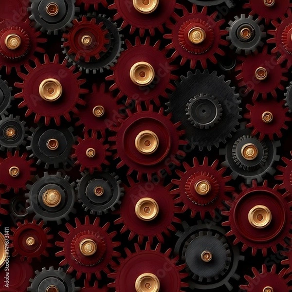 Obraz Intricate arrangement of red and black gears