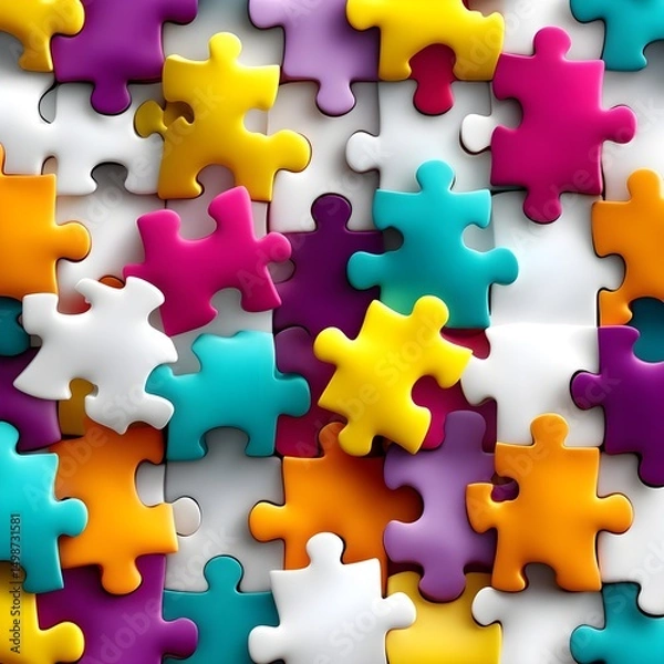 Obraz Colorful jigsaw puzzle pieces scattered on a surface
