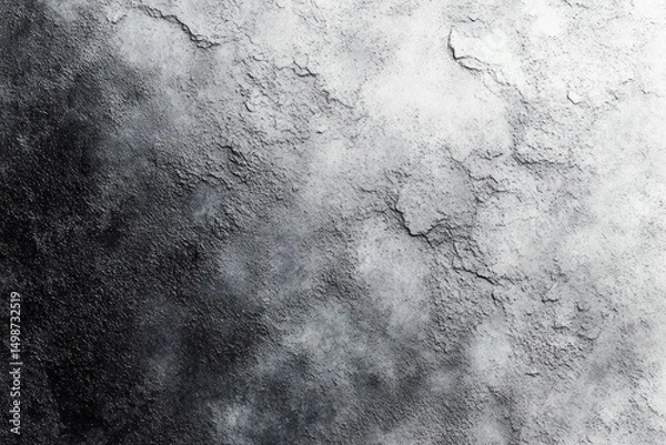 Fototapeta Close-up of a textured black and white abstract surface with rough, cracked patterns and gradient shading creating a moody atmosphere