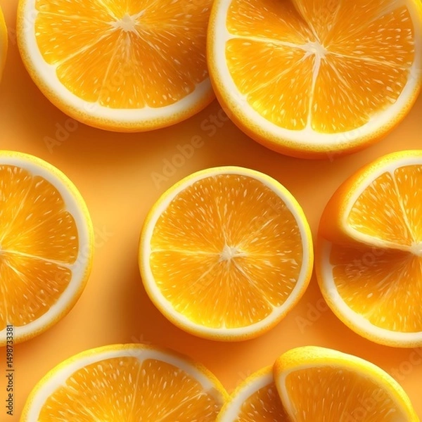 Obraz Freshly sliced oranges on a vibrant yellow background