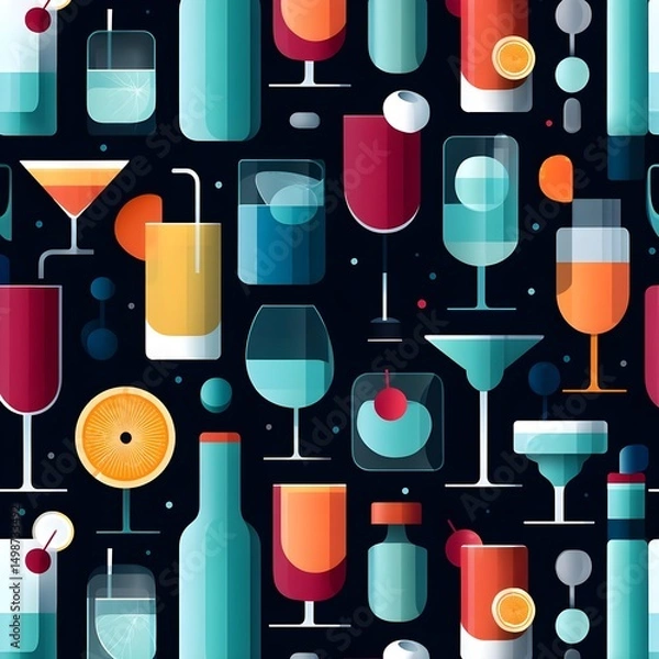 Obraz Colorful cocktail pattern with various drink designs