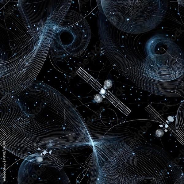 Obraz Abstract visualization of satellite paths in space