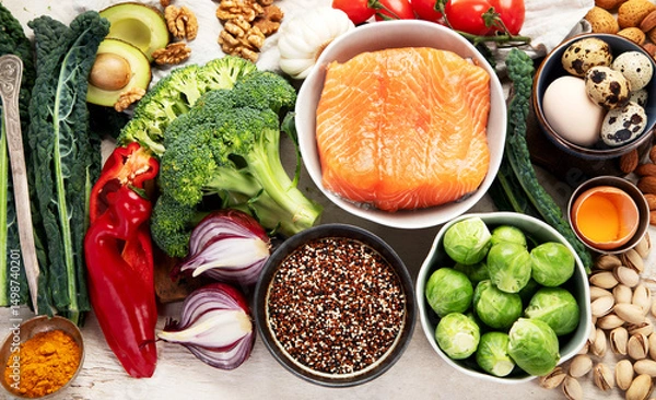 Obraz Food products representing the MIND diet, brain health.
