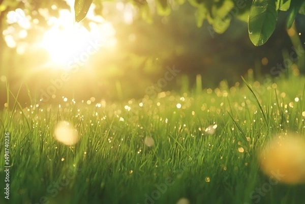 Obraz Lush Green grass along with sunset view