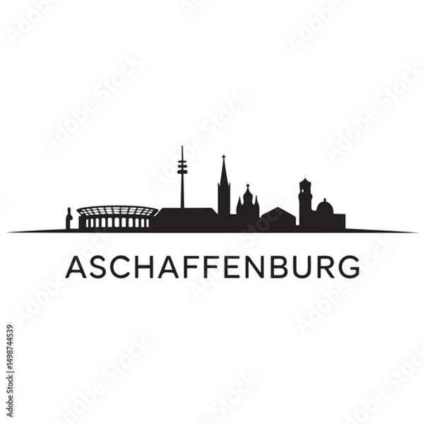 Fototapeta Aschaffenburg skyline silhouette. Black Aschaffenburg city design Vector black silhouette. with white background