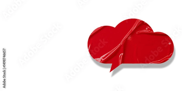 Obraz Red speech bubble crumpled paper isolated on transparent background