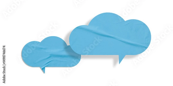 Obraz Light blue speech bubble crumpled paper isolated on transparent background