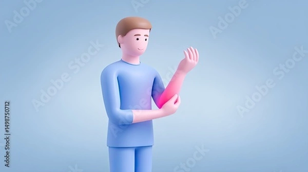 Fototapeta 3D Abstract Character Holding Wrist with Red Glowing Pain Area in Medical Health Concept Illustration on Clean Gradient Background