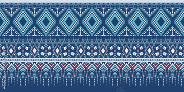 Fototapeta White and blue Geometric Abstract ethnic pattern,