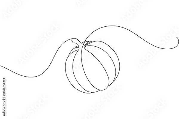 Fototapeta Continuous one line pumpkin drawing simple autumn outline design
