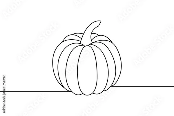 Fototapeta Continuous one line pumpkin drawing simple autumn outline design
