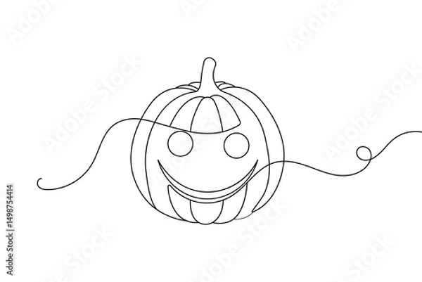 Fototapeta Continuous one line pumpkin drawing simple autumn outline design
