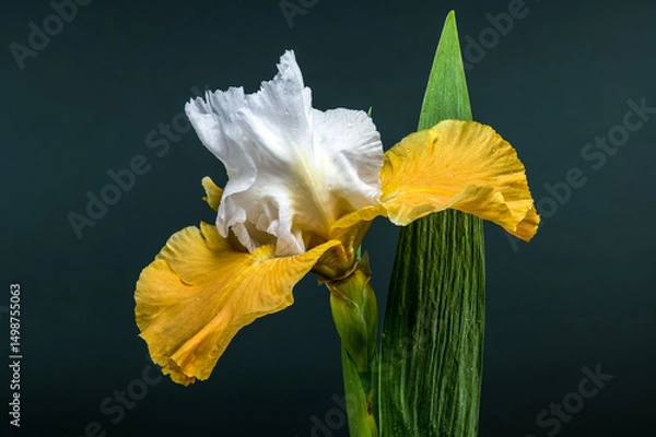 Fototapeta Elegant White and Yellow Bearded Iris on Green