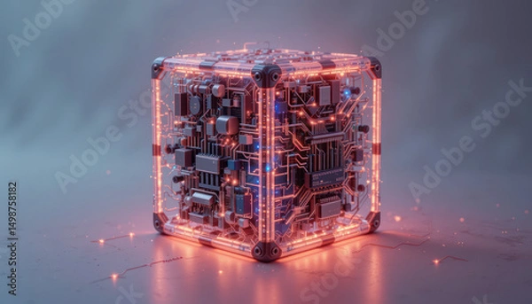 Obraz Glowing Digital Cube With Circuitry	
