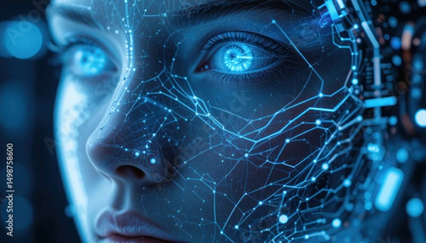 Obraz Close Up Futuristic Face Technology Interface	
