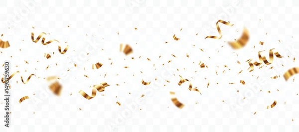 Fototapeta Flying Gold confetti and ribbon banner, isolated on transparent backgrounds