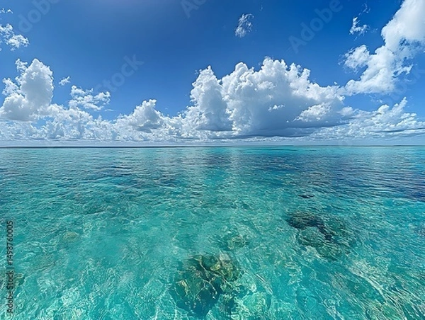 Obraz Tranquil ocean horizon with brilliant sunlight reflection, azure blue waters