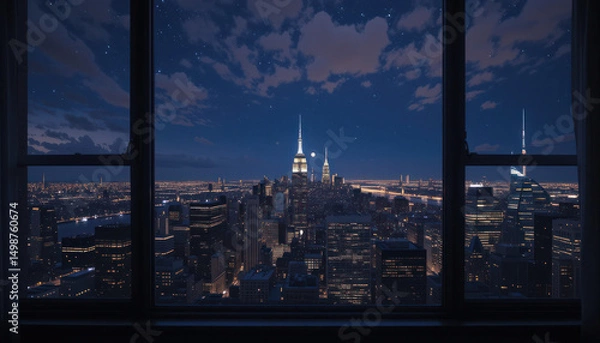 Obraz Night City View From Window Silhouette	
