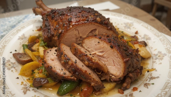 Obraz Roasted Duck Slices With Vegetables On Plate	
