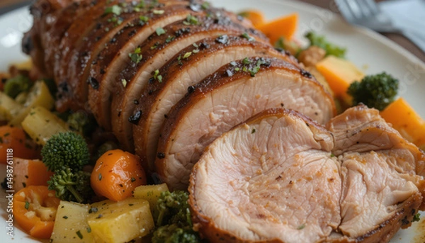 Obraz Roasted Duck Slices With Vegetables On Plate	
