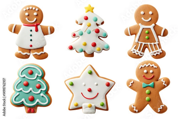 Obraz Delicious christmas gingerbread cookies isolated on a white background png ai generated