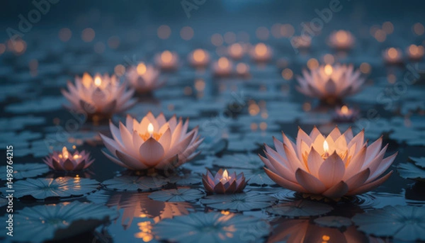 Obraz Illuminated Lotus Candles On Water	
