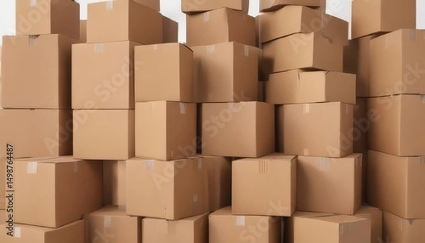 Fototapeta Several empty brown cardboard boxes, isolated on white  , packaging, material, simple