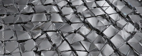 Fototapeta Abstract chrome geometric pattern, reflective metallic surface, futuristic, complex, chrome
