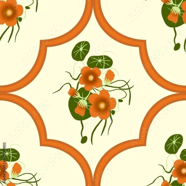 Fototapeta Seamless watercolour and unique floral pattern background for covers, notes, Soft backgrounds colour. Watercolour art work. Flower stalk. Colourful flower.