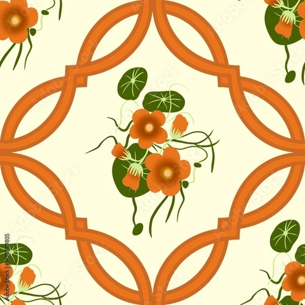 Fototapeta Seamless watercolour and unique floral pattern background for covers, notes, Soft backgrounds colour. Watercolour art work. Flower stalk. Colourful flower.