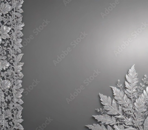 Fototapeta Intricate silver leaf lace border, shimmering metallic backdrop ,  wallpaper,  backgrounds,  high-quality