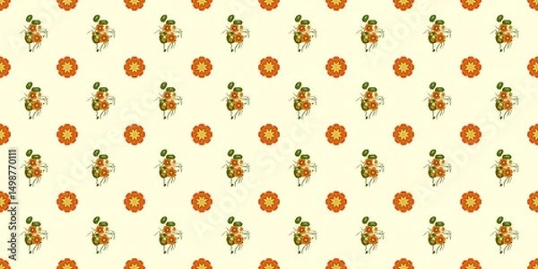 Fototapeta Seamless watercolour and unique floral pattern background for covers, notes, Soft backgrounds colour. Watercolour art work. Flower stalk. Colourful flower.