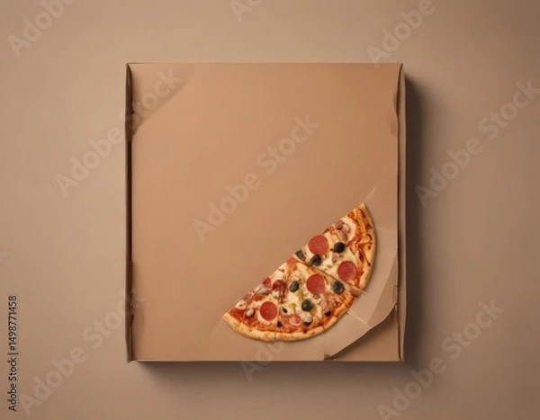 Fototapeta Flat lay pizza box mockup, corrugated cardboard template, die-cut design  ,  marketing,  element