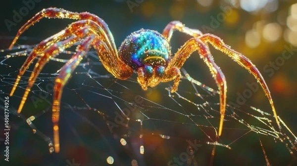 Fototapeta Vibrant spider on intricate web