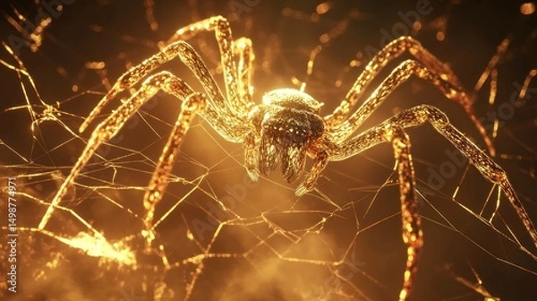 Fototapeta Giant spider in golden web
