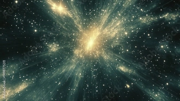 Fototapeta Cosmic explosion in deep space.  Vast nebulae radiating outward from a central point