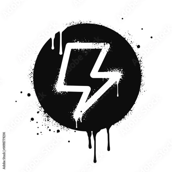 Fototapeta Spray painted graffiti Electric lightning flash, Lightning bolt in black over white. Drops of sprayed thunder bolt symbol. isolated on white background. vector illustration